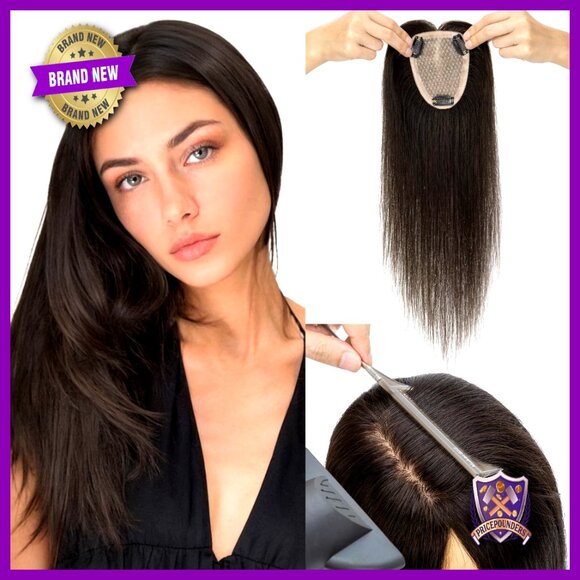 Human Hair Topper Free Parted Hand-Woven Real Hairpieces Invisible Clips